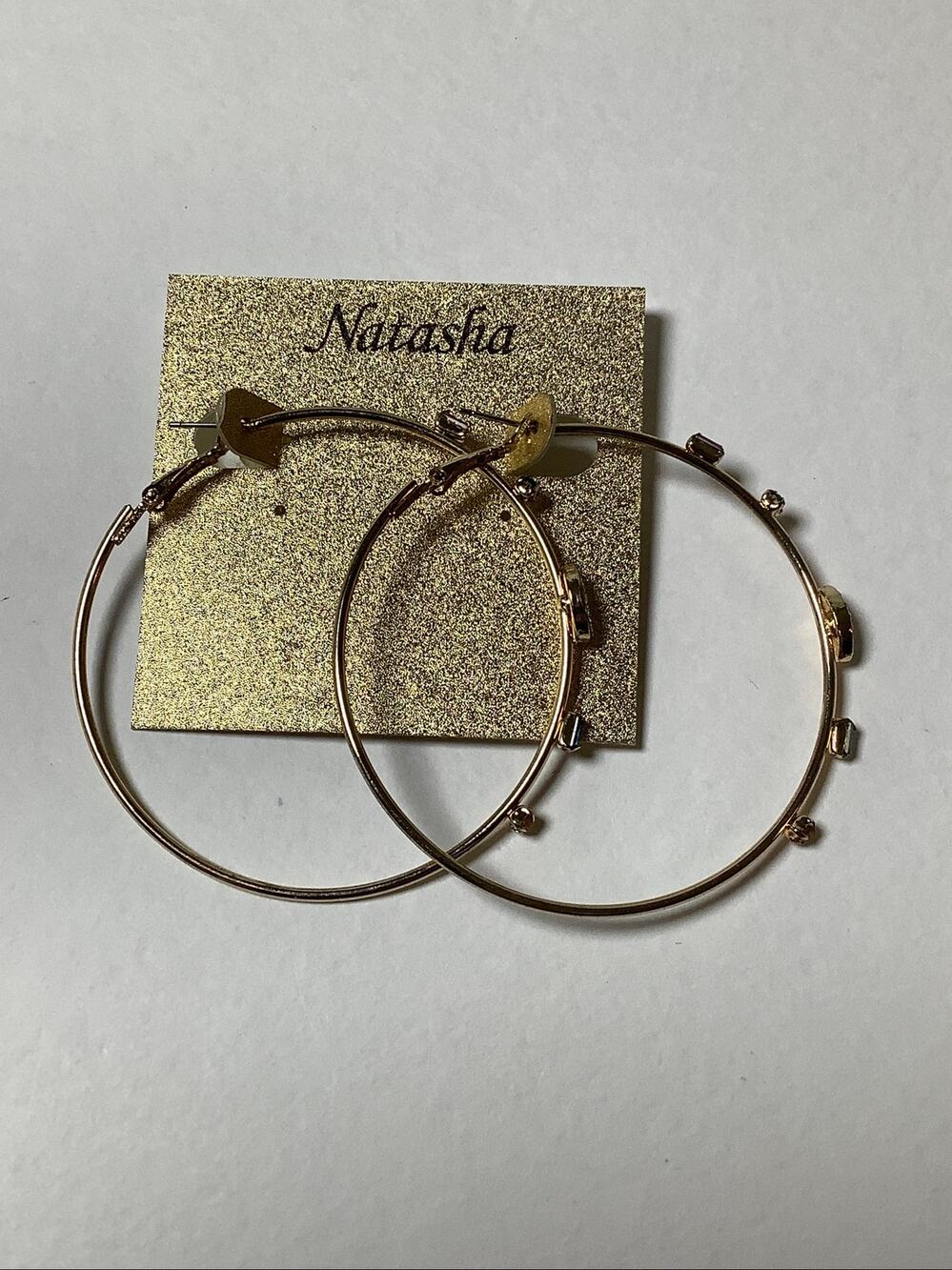 Natasha Evil Eye Center Charm Assorted Gem Gold-Tone Large Hoop Earrings F18-27